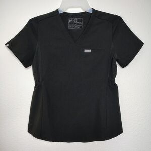 FIGS Technical Collection Black Scrub Top Sz Xs Short Sleeves Pocket